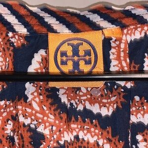 Tory Burch Orange/Black Patterned Linen Type Fabric with 2 Black TB Tassels